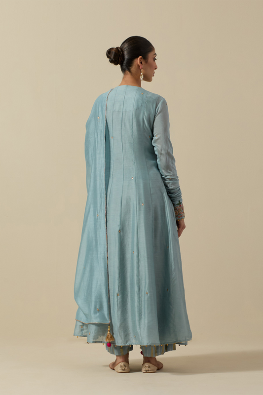 Powder Blue Zardozi Paisely Angarakha