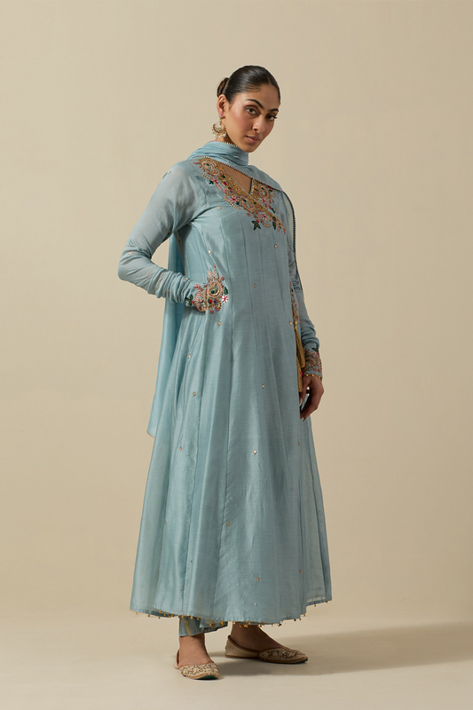 Powder Blue Zardozi Paisely Angarakha