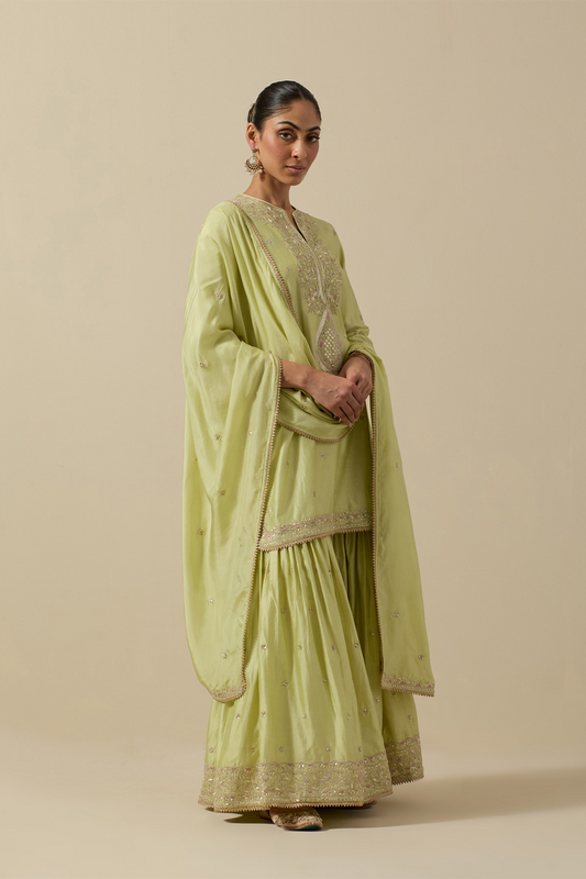 Bird Sharara Silver Work Mint Green