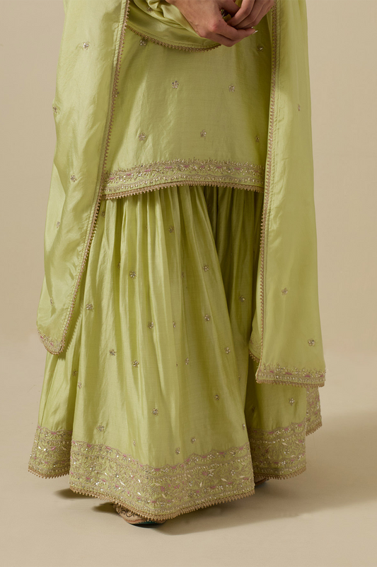 Bird Sharara Silver Work Mint Green