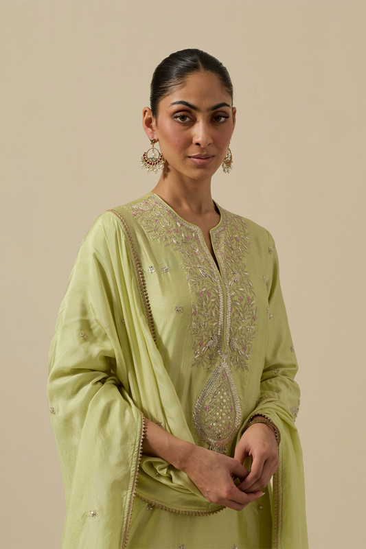 Bird Sharara Silver Work Mint Green