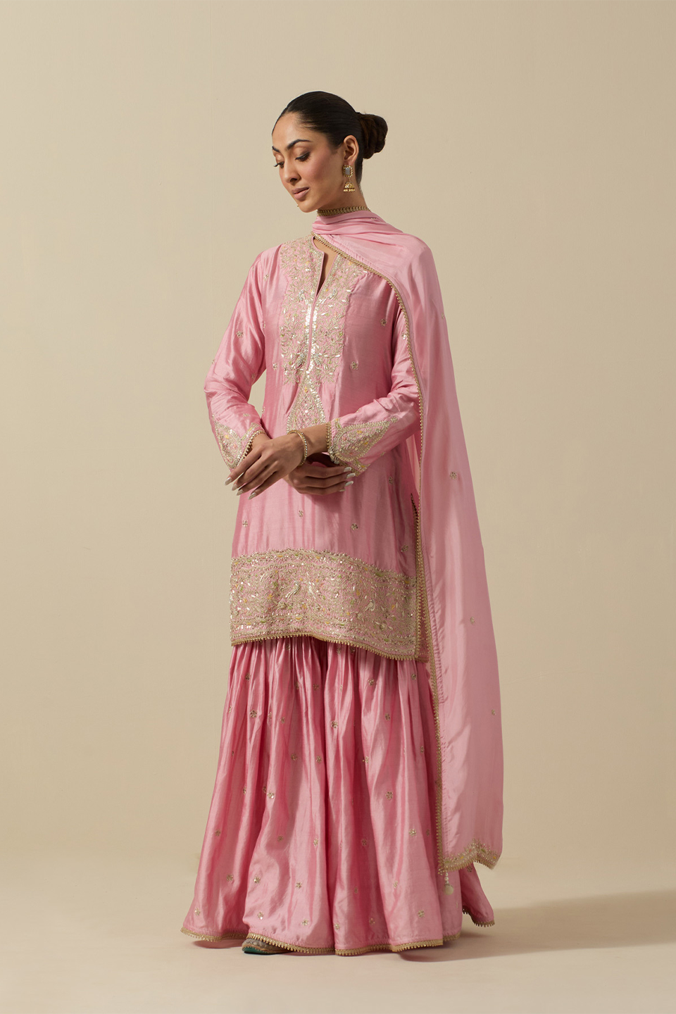 Bird Sharara Silver Work Pastel Pink