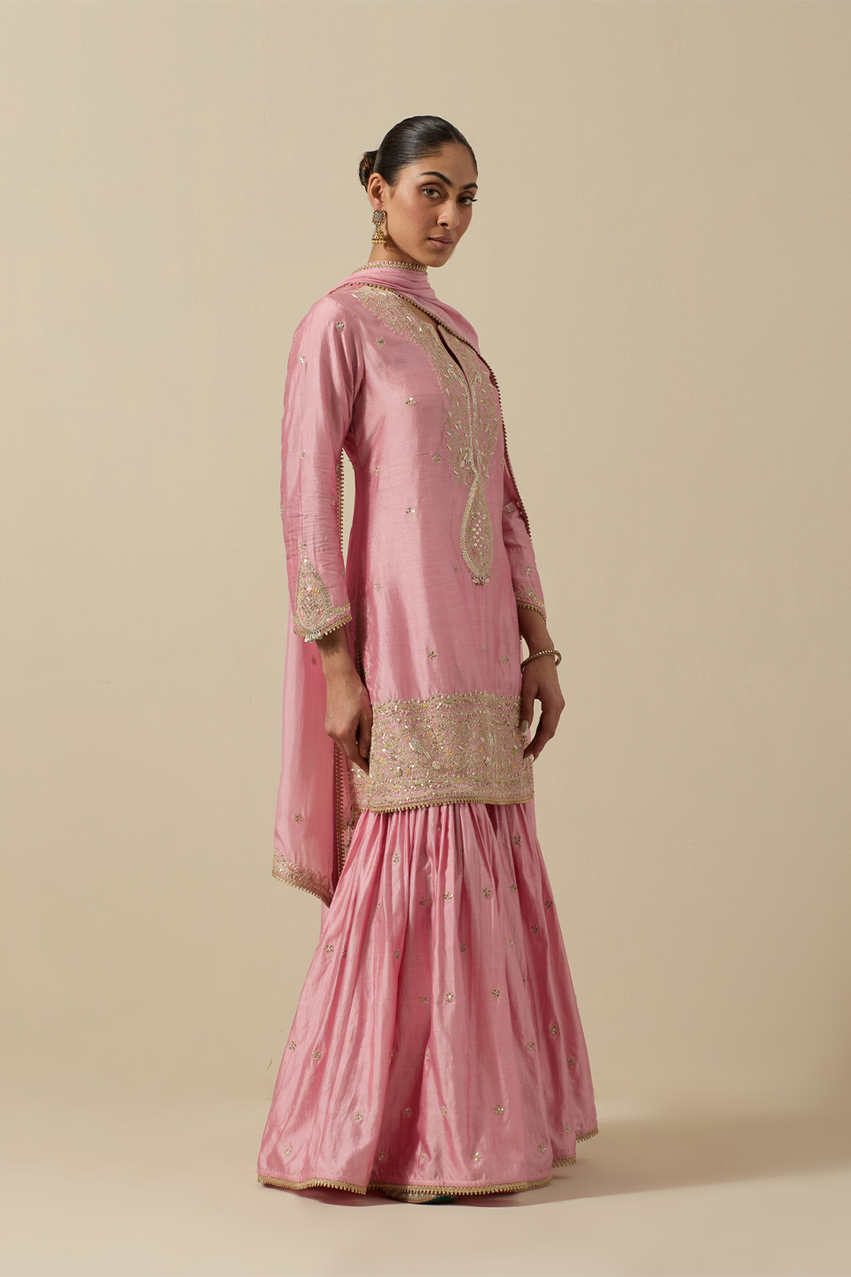 Bird Sharara Silver Work Pastel Pink