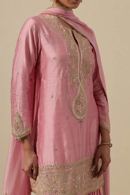 Bird Sharara Silver Work Pastel Pink