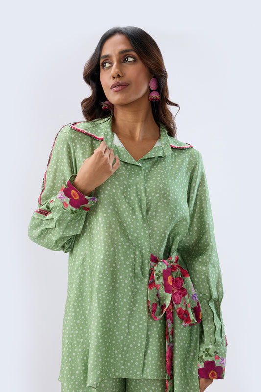 Blossom Green Polka Long Co-ord Set