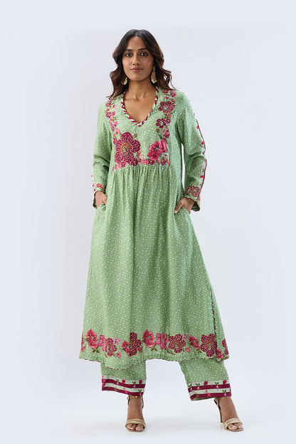 Blossom Green Gathered Yoke Kurta Set