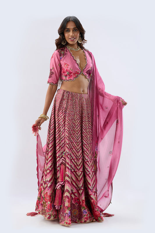 Blossom Pink Striped Lehenga Set