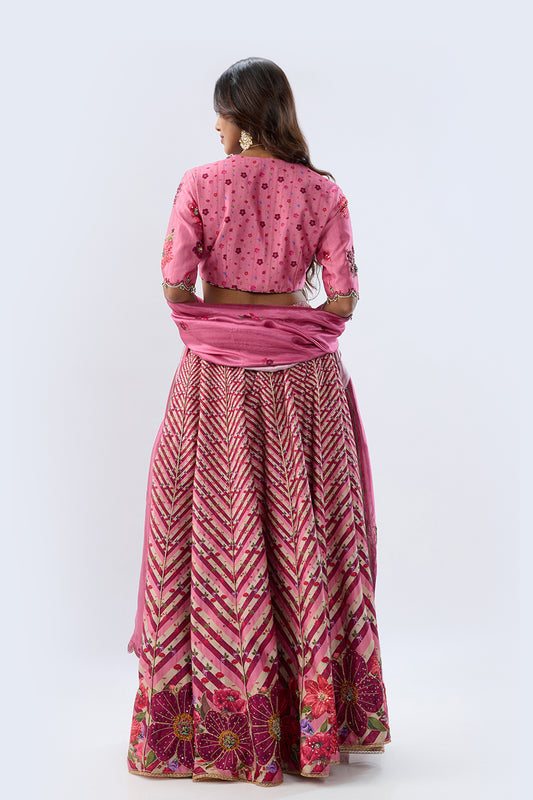 Blossom Pink Striped Lehenga Set