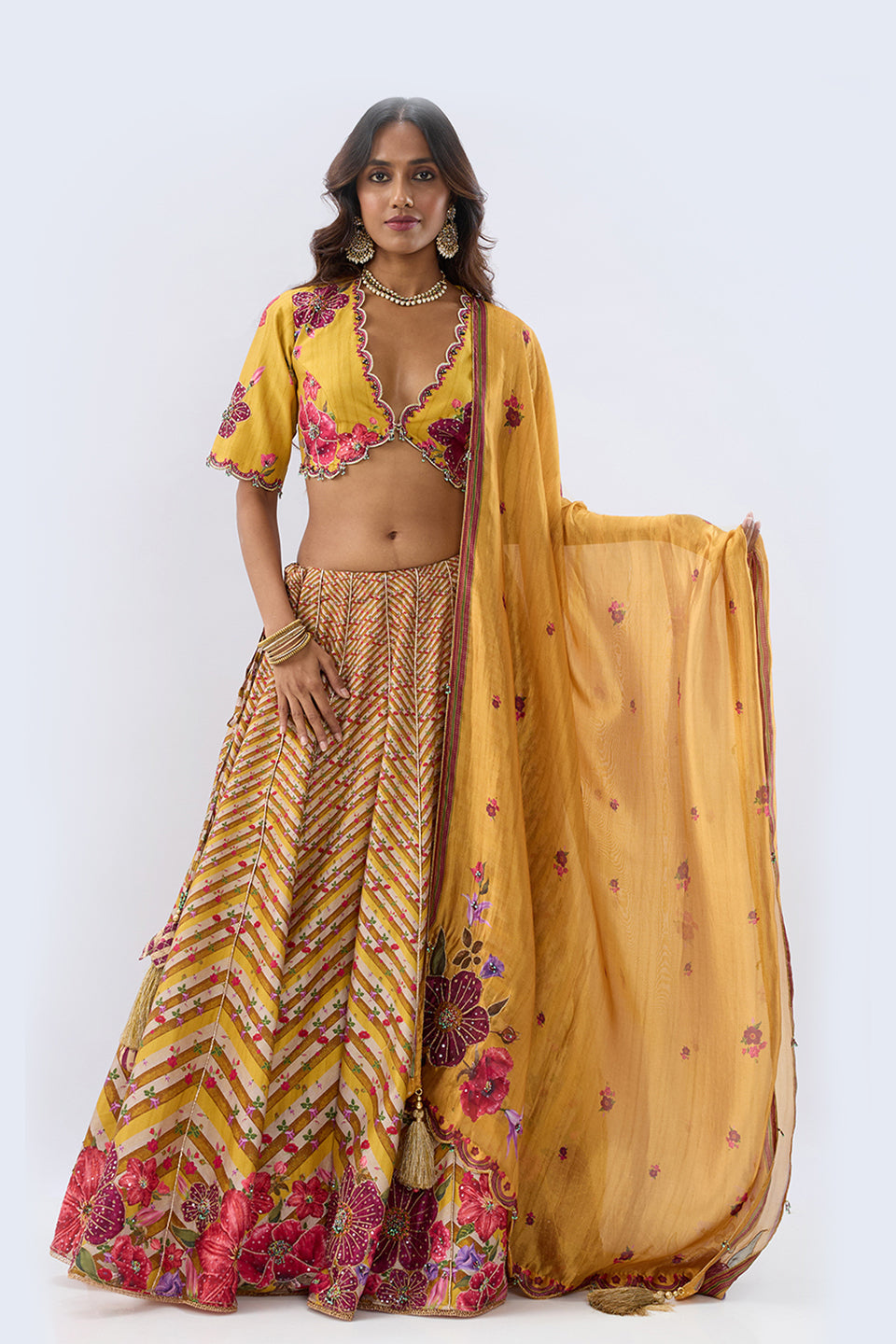 Blossom Yellow Striped Lehenga Set