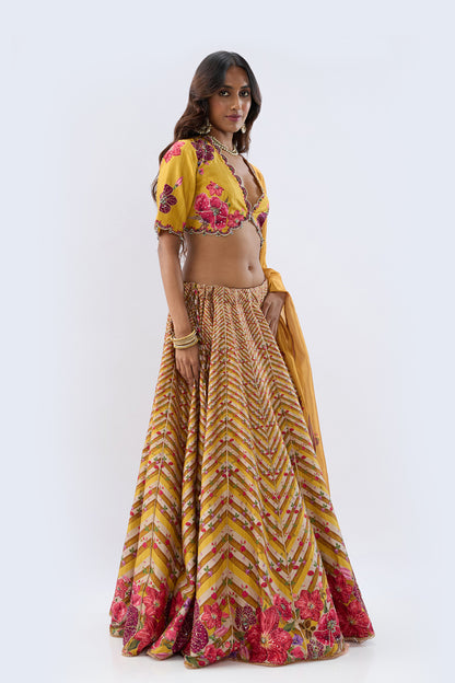 Blossom Yellow Striped Lehenga Set