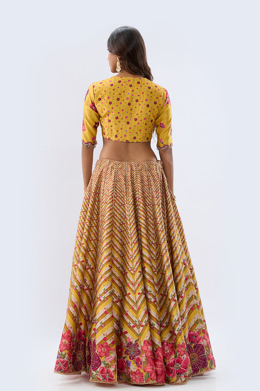 Blossom Yellow Striped Lehenga Set