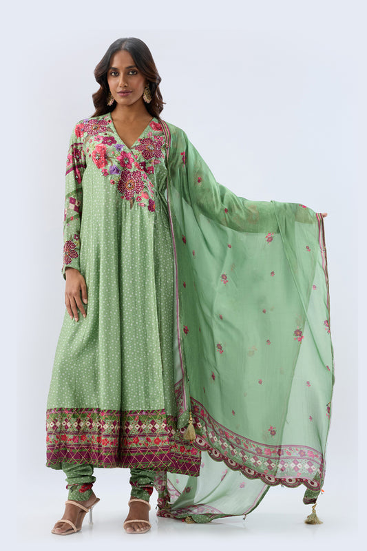Blossom Green Angrakha Set