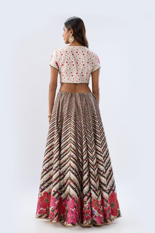 Blossom Ivory Striped Lehenga Set