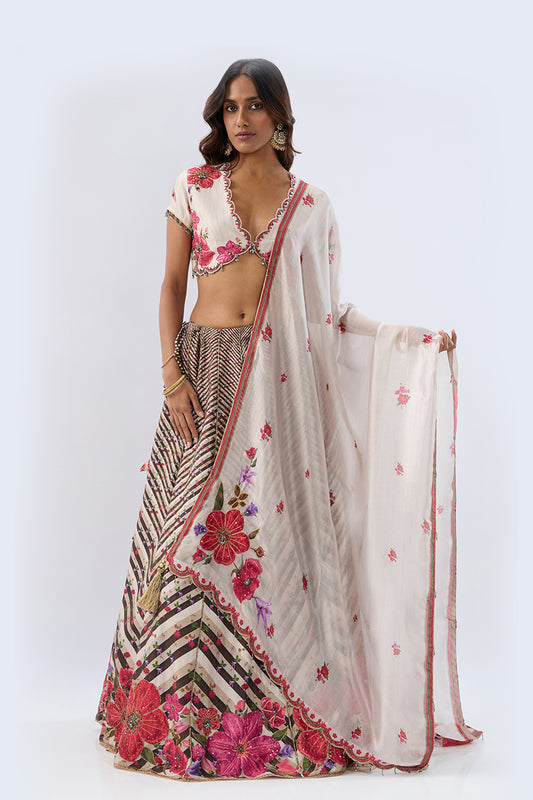 Blossom Ivory Striped Lehenga Set