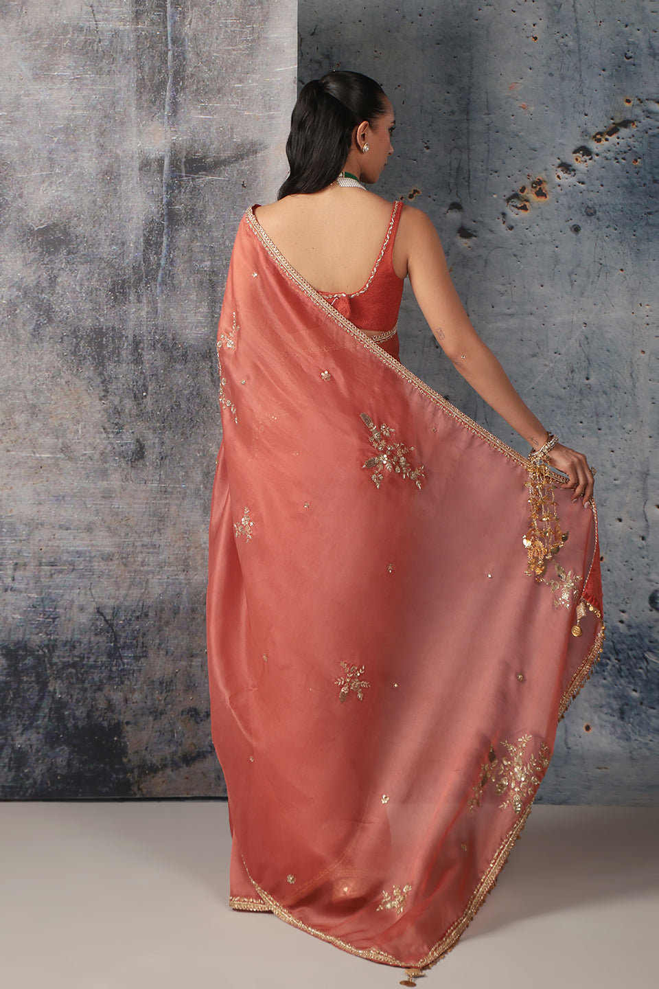 Zar:Rang Orange Zardosi Saree Set