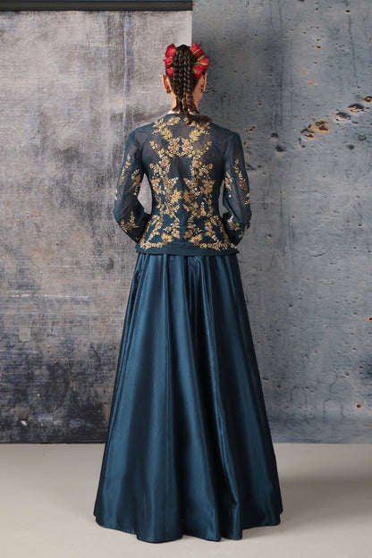 Zar:Rang Blue Peplum Lehenga Set