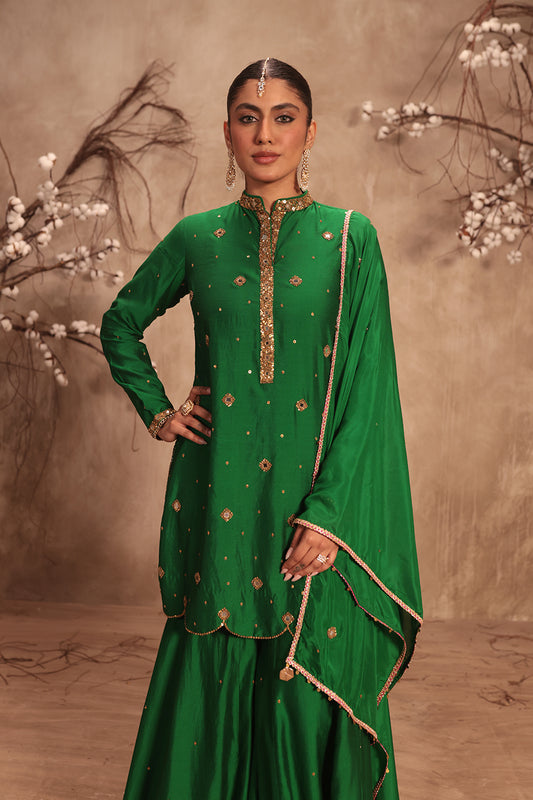 Nazakat Green Mirror Work Sharara Set