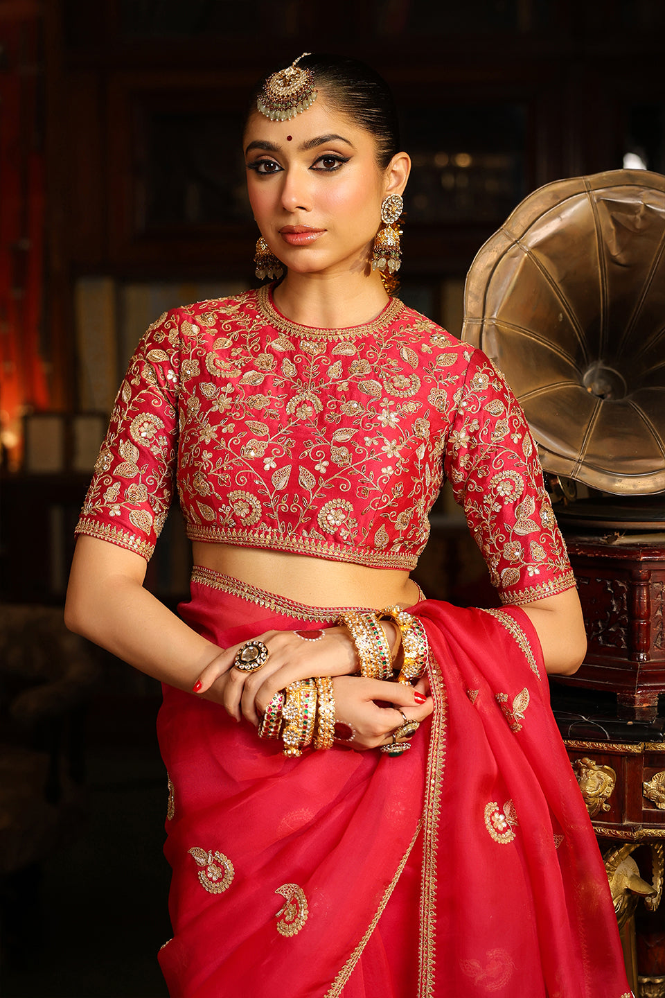 Ahista Dark Pink Gota Patti Saree Set