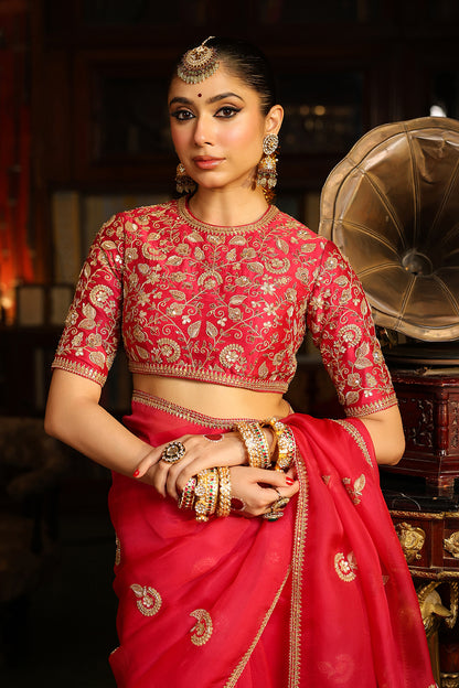 Ahista Dark Pink Gota Patti Saree Set
