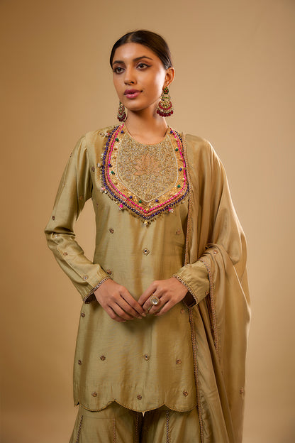 Nazakat Light Green Lotus Yoke Sharara Set