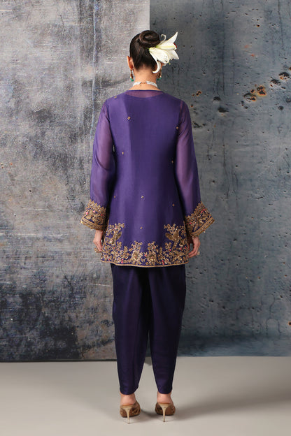Zar:Rang Purple Heavy Short Kurta Set