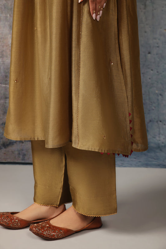 Mehrang Olive Green Frockstyle Kurta Set