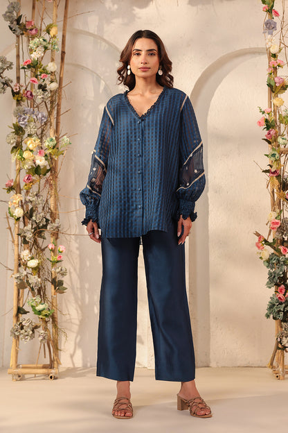 Vaayu Dark Blue V Neck Co ord Set