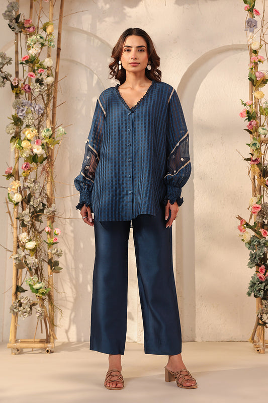 Vaayu Dark Blue V Neck Co ord Set