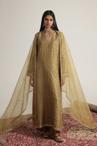 Zar:Rang Olive Green Buti kurta Set