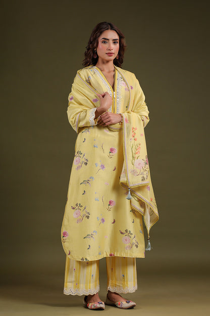 Noor Yellow Long Zipper Kurta Set