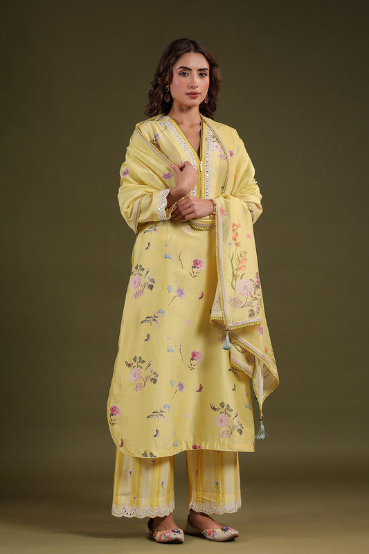 Noor Yellow Long Zipper Kurta Set