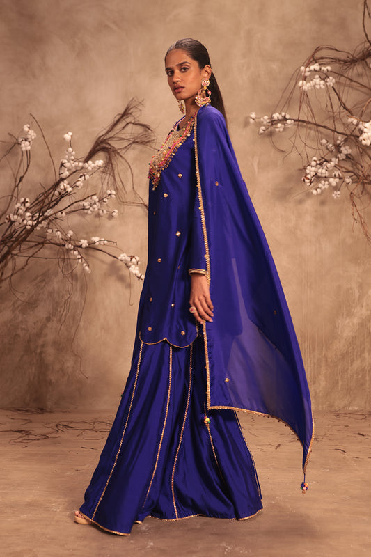 Nazakat Indigo Lotus Yoke Sharara Set