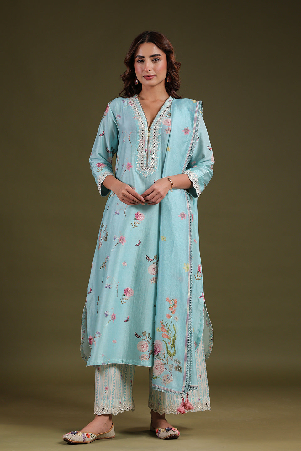 Noor Light Blue Long Zipper Kurta Set