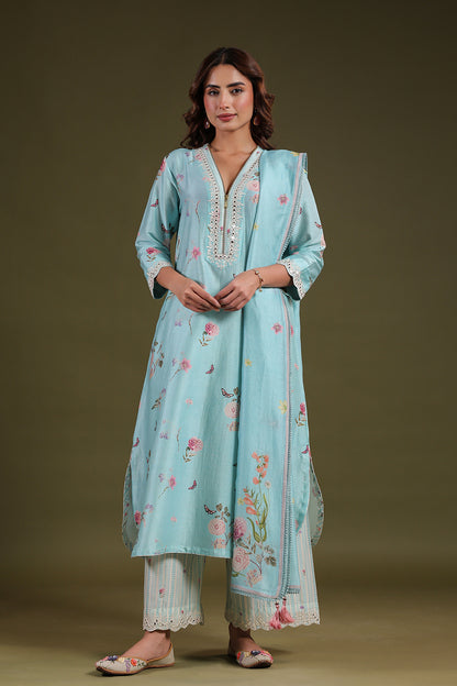 Noor Light Blue Long Zipper Kurta Set