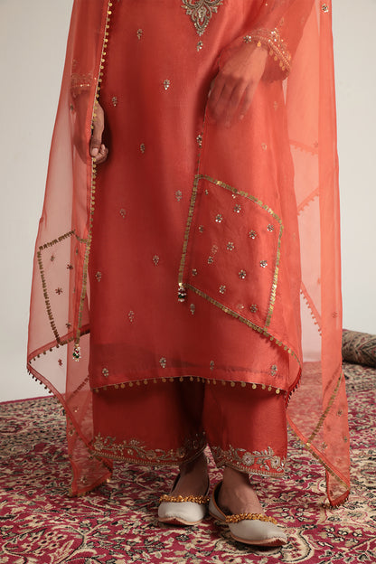 Zar:Rang Orange Long Kurta Set