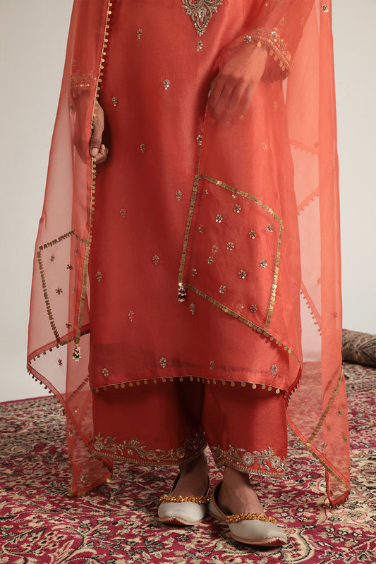 Zar:Rang Orange Long Kurta Set