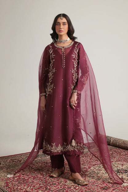 Zar:Rang Wine Light Phool Patti Kurta Set