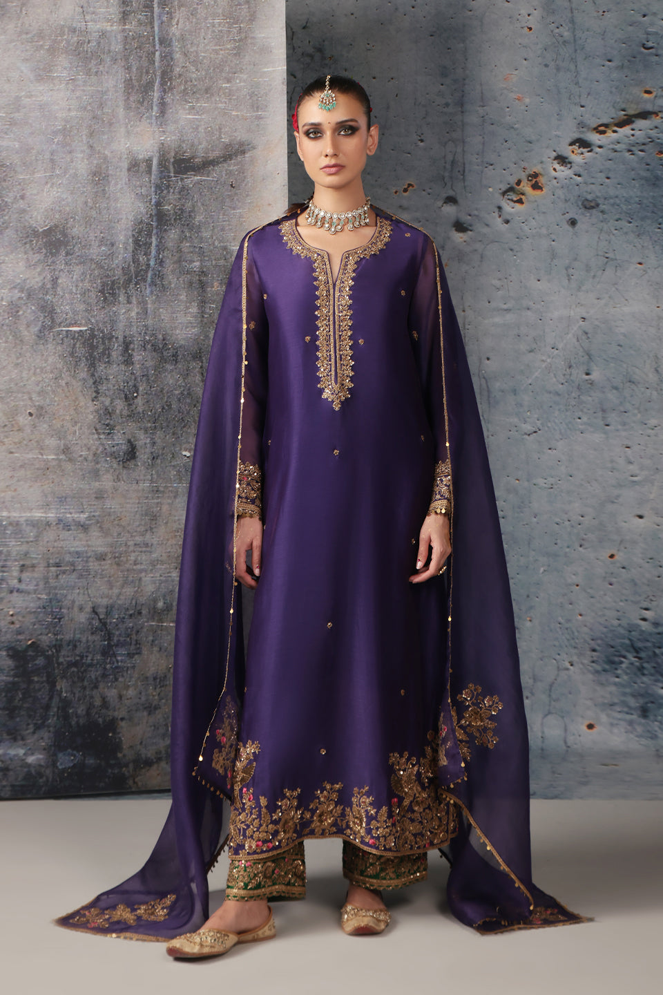 Zar:Rang Purple Straight Long Kurta Set