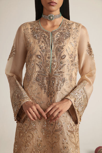 Zar:Rang Ivory Heavy Jaal Kaftan Set