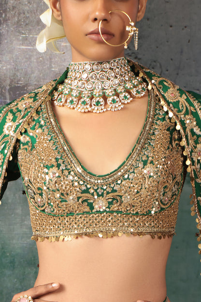 Zar:Rang Green Zardosi Lehenga Set