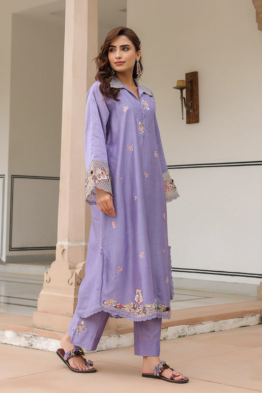 Gulzar Lilac Collar Kurta Set