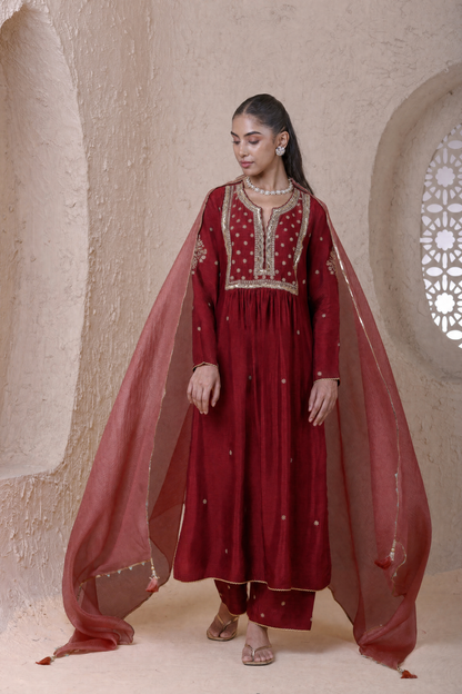Rangrez  Maroon Frockstyle Kurta Set
