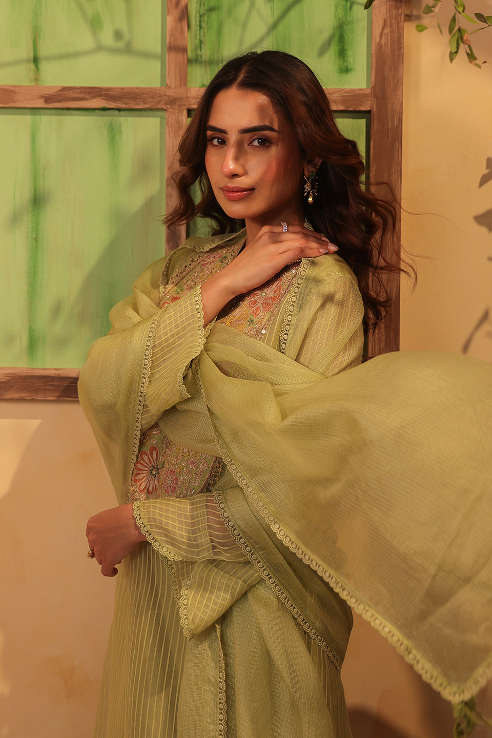 Vaayu Green  Applique Yoke Kurta Set