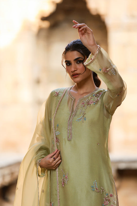 Vaayu Beige Buti Close Neck Kurta Set