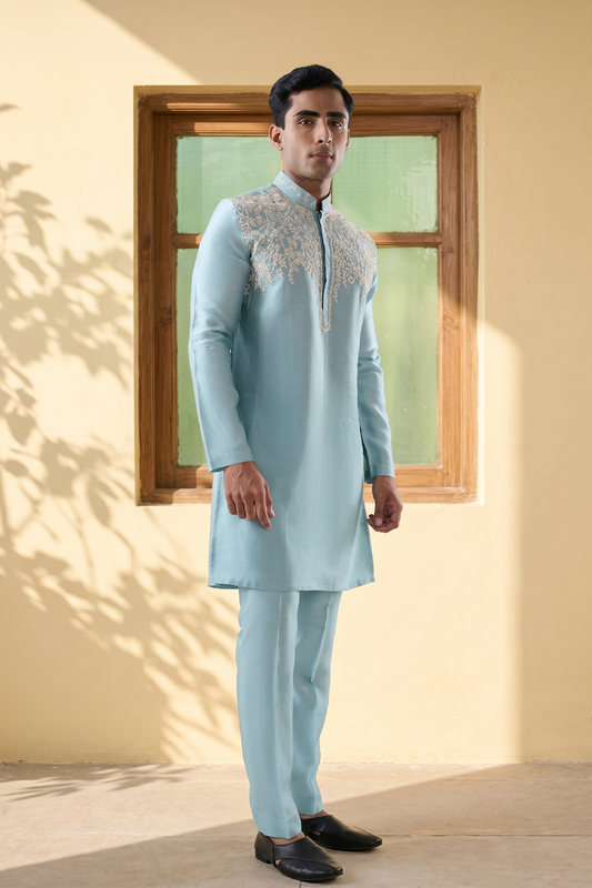 Vaayu Blue Jaal Embroidered Kurta Set