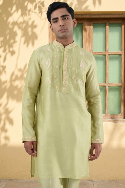 Vaayu Green Pintuck Embroidered Kurta Set