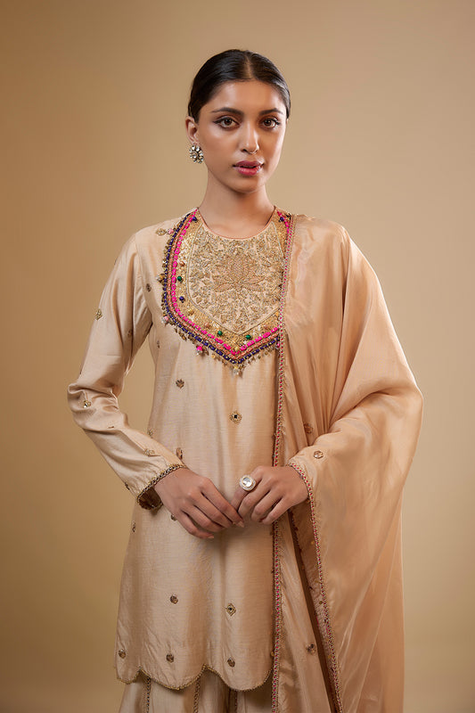 Nazakat Ivory Lotus Yoke Sharara Set