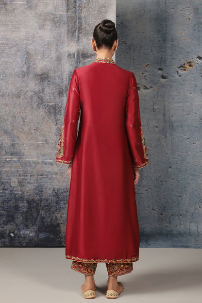 Mehrang Maroon Applique Kurta Set