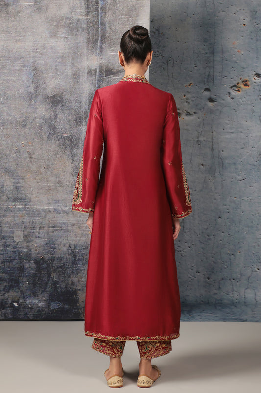Mehrang Maroon Applique Kurta Set