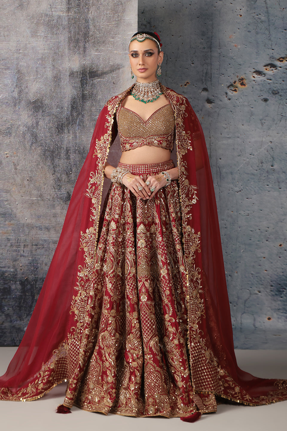 Zar:Rang Maroon Heavy Jaal Lehenga Set